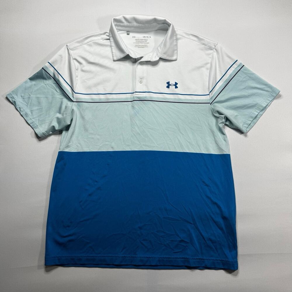 Under Armour Men's Short Sleeve White Blue The Playoff Golf Polo Shirt - Size L